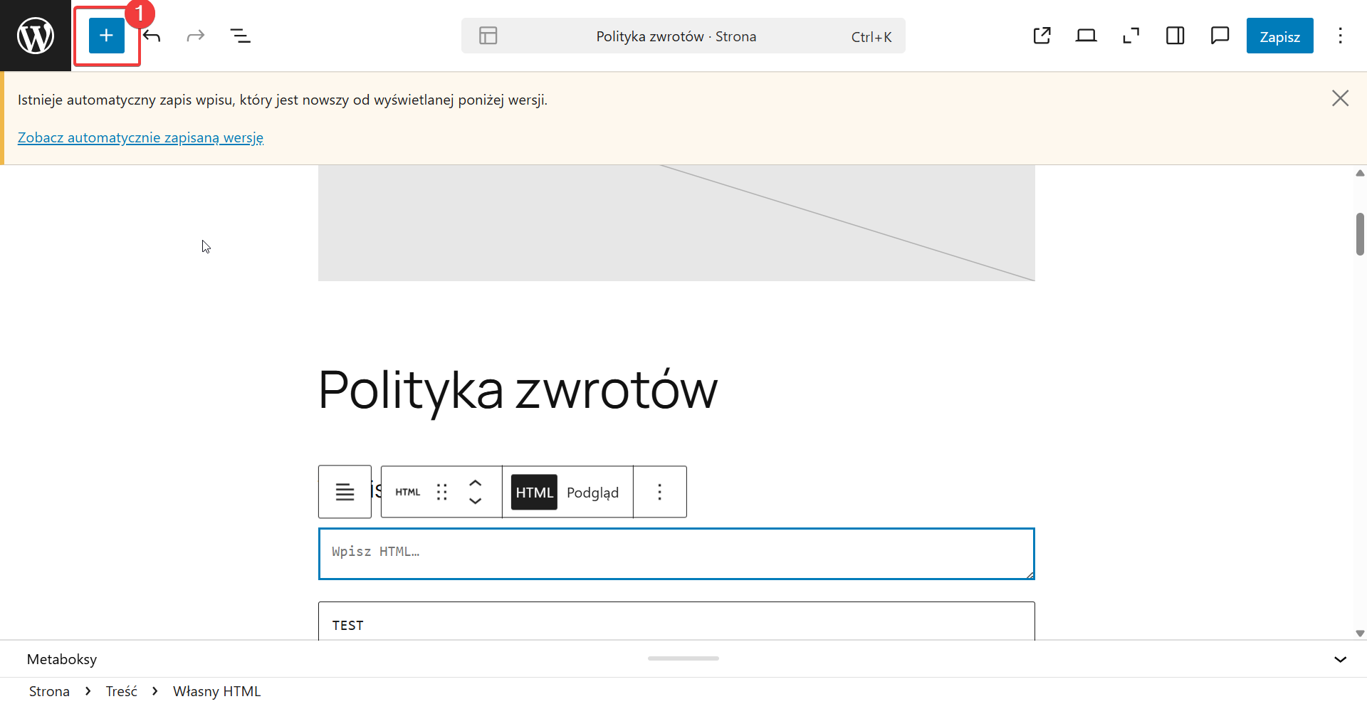 Przejdź do trybu HTML
