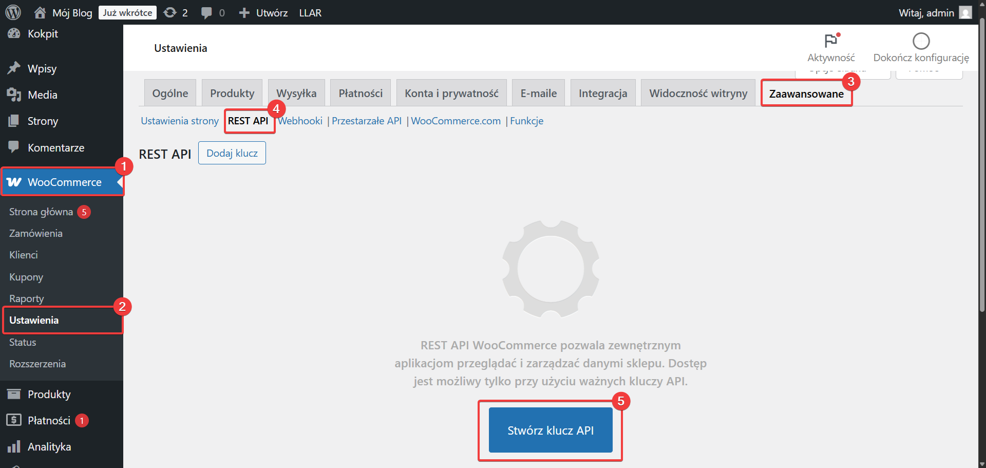 Stwórz nowy klucz API w WooCommerce