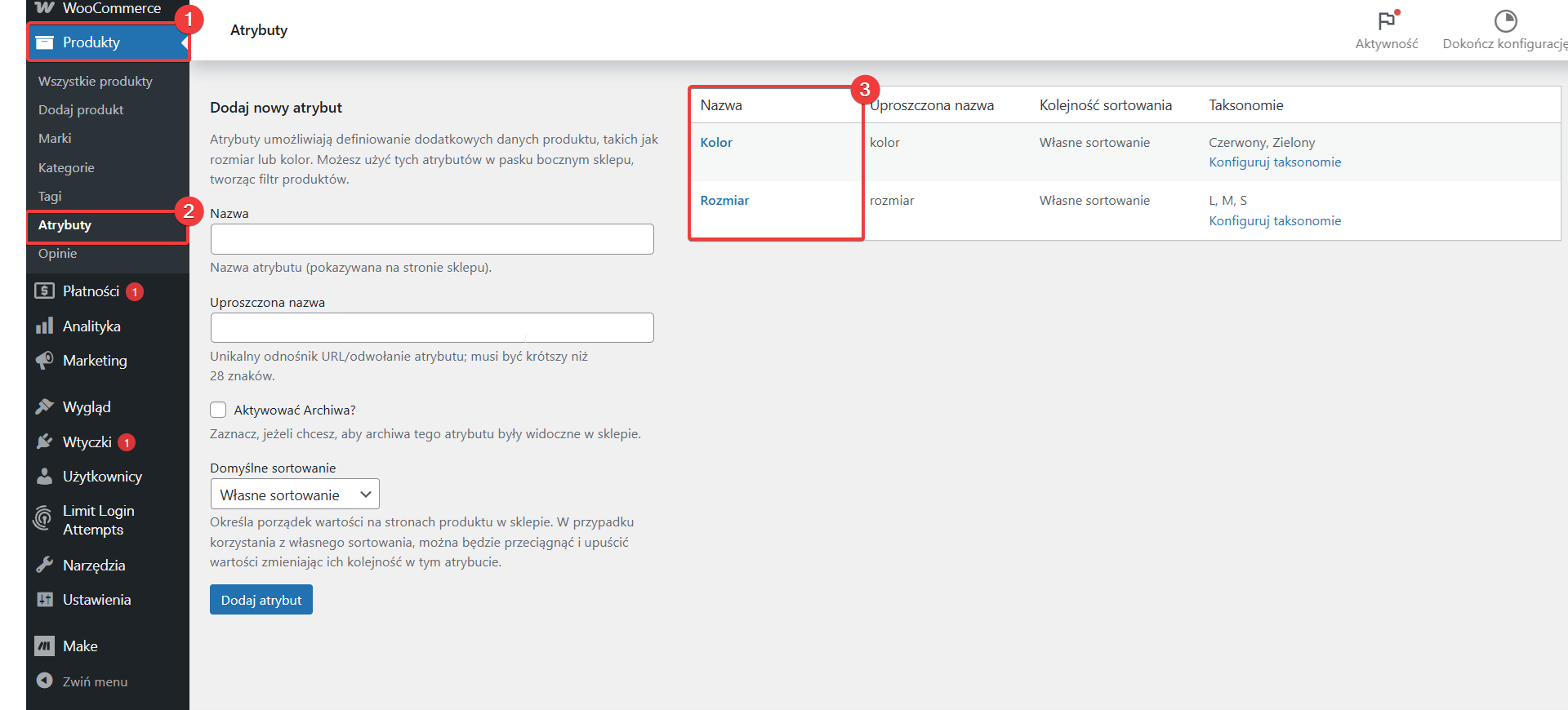 Atrybuty produktów w WooCommerce