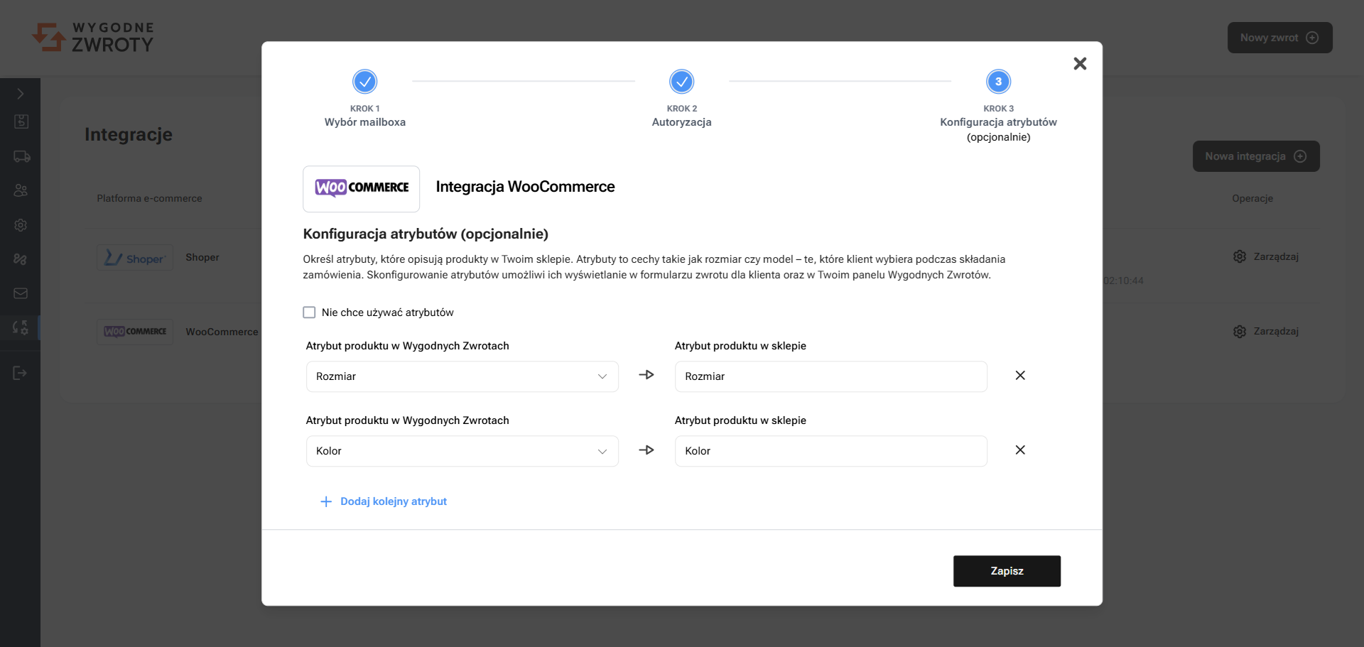 Mapowanie atrybutów WooCommerce